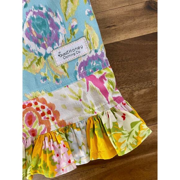 SweetHoney Blue Spring Sleeveless Swing Floral Gingham Ruffle Tunic Top 5 - Picture 5 of 7